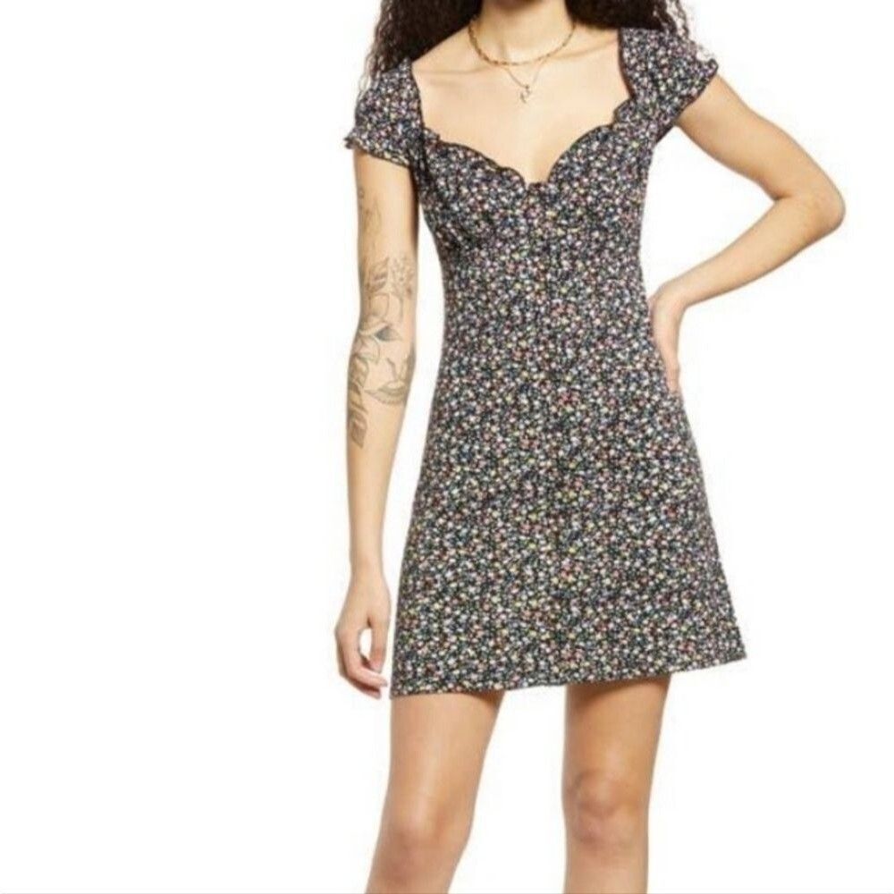bp Black Floral Mini Dress with Multicolor Ditsy Print
